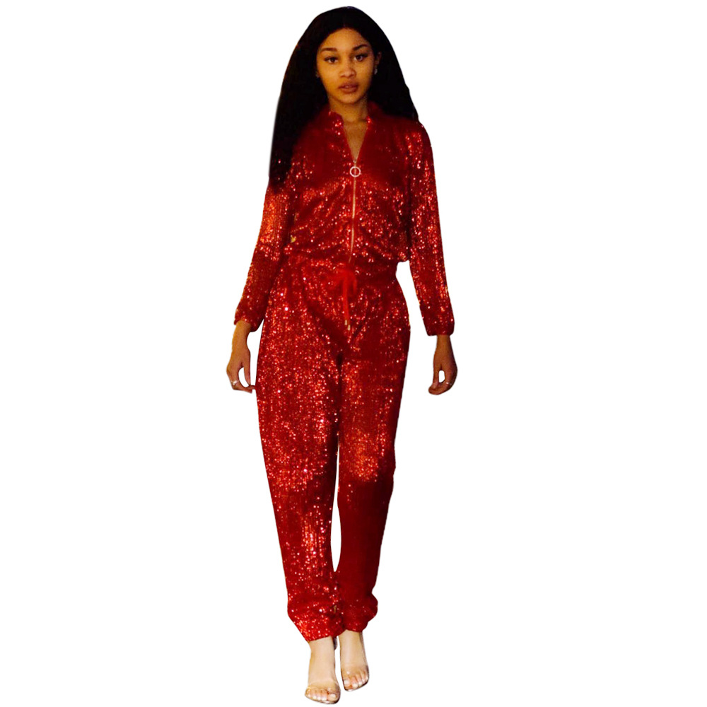 Independent Station European and American Fashion Sexy Loose Sequined Jumpsuit Club Wear Currently Available-image-612060366