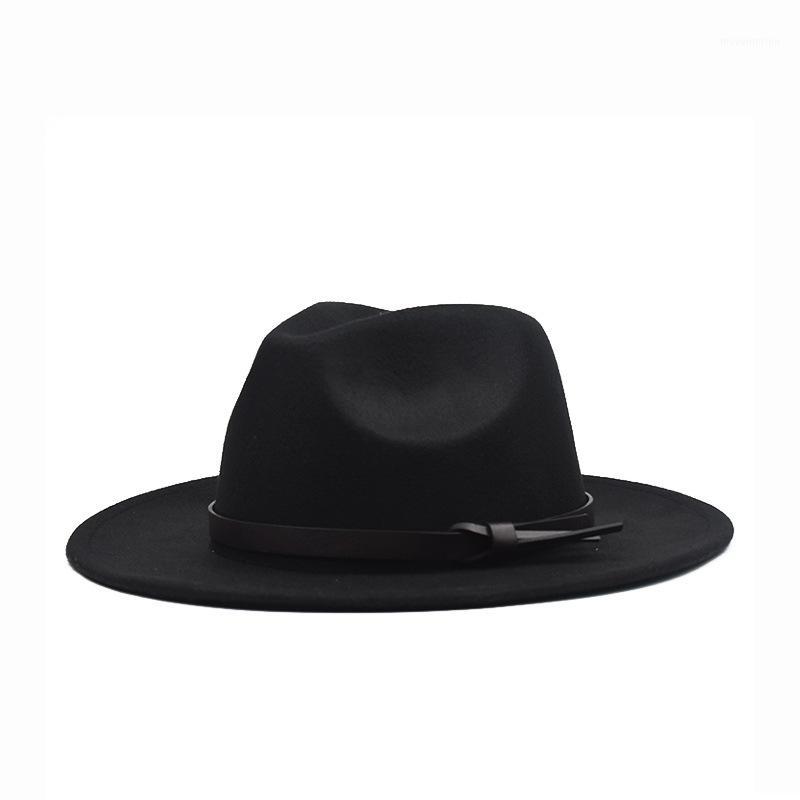 

2020 New Simple Wide Brim Autumn Female Fashion Top Jazz Cap Winter Fashion Wool Fedora Hat For Women/Men Chapeau Femme1, Black