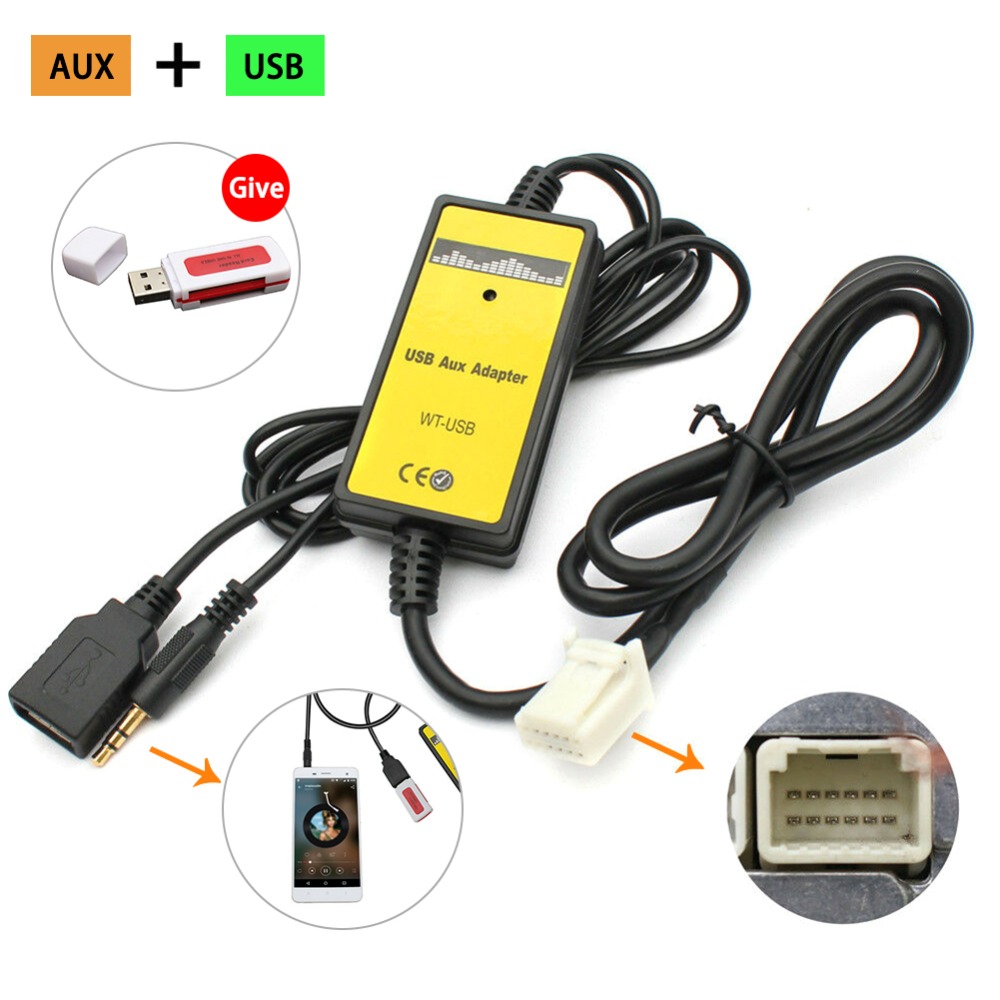 Car MP3 Player Radio Aux & USB In Input Adapter For Toyota Camry Lexus Series 6+6pin Radio USB MP3 Interface CD Changer Adapter-image-648085318