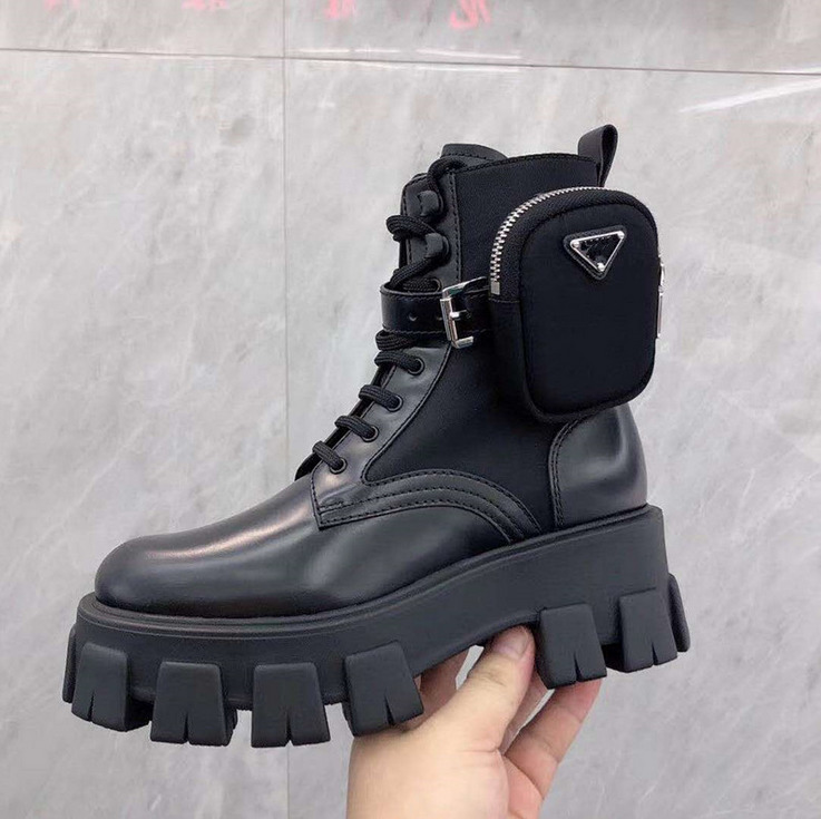 

women bootsAutumn Winter Bootie Pocket Buckle Strap Motorcycle Bota Shiny Leather Patchwork Hot New Arrival Boots Flat Platform Botas Mujer, Mat leather