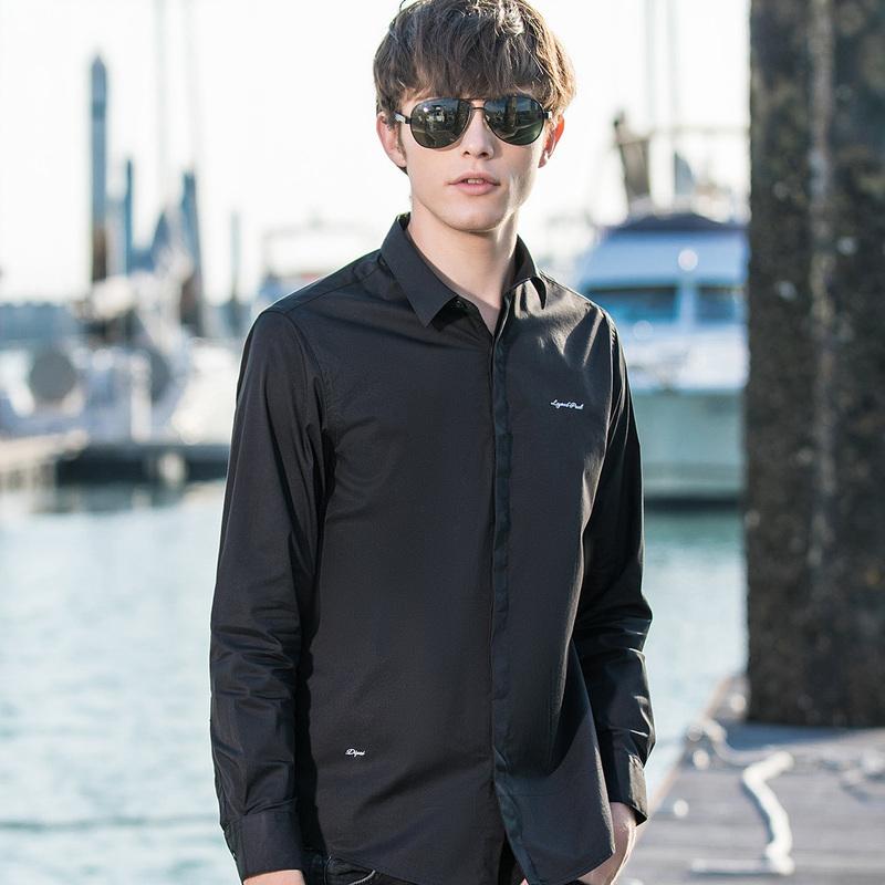 

2021 New Fashion Cotton Long Sleeve Shirt Men Solid Slim Fit Male Social Casual Business White Black Dress Shirt Men