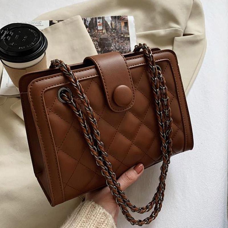 

Luxury Women Handbags Female 2021 Crossbody Shoulder Bags Fashion Chain Pu Leather New Fashion Lozenge Vintage Bag, Beige