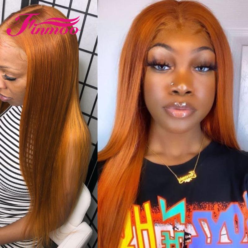 

Pre Plucked Straight Lace Front Wig Ginger Orange Colored Brazilian Remy Lace Front Human Hair Wigs For Women Transparent