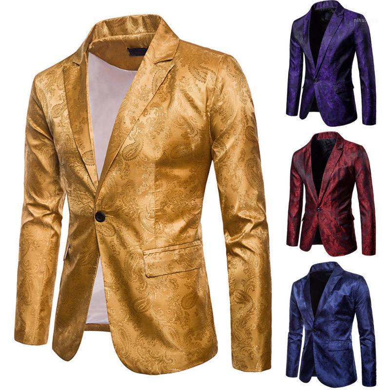 

Plus Size -3XL Stylish Men Shawl Lapel Slim Fit Formal Blazer One Button Wedding Party Evening Suit Coat Jacket Tops1, Gold