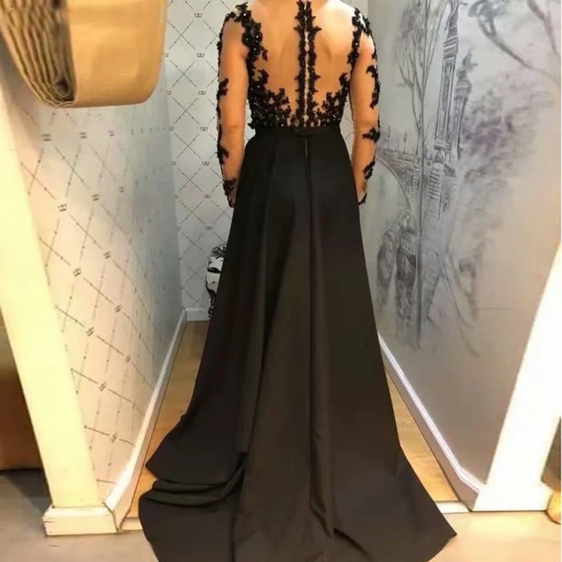

2021 New Long Black Sleeves Wedding Party for Prom Dressed As a Robe Soiree 88XU