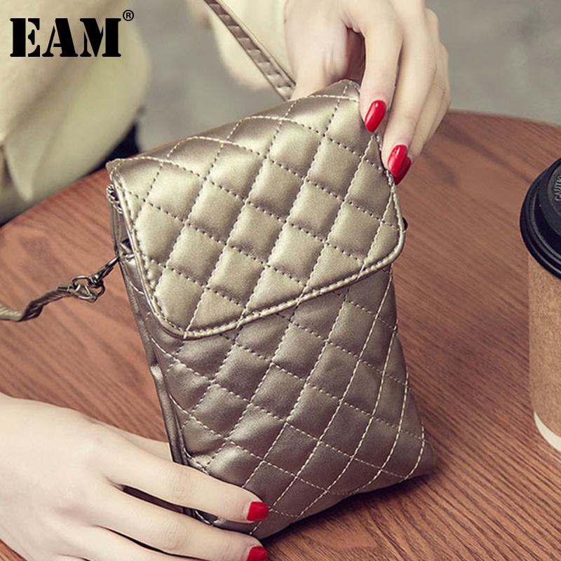 

[EAM] Women New Argyle Mini Phone Bag PU Leather Flap Personality All-match Crossbody Shoulder Bag Fashion Tide 2021 18A1429, Black