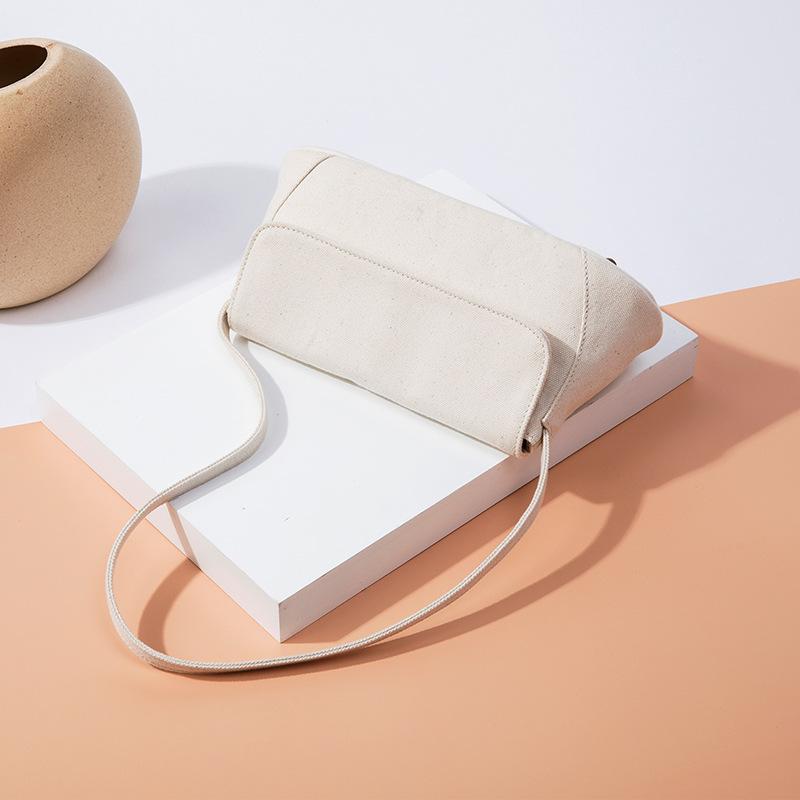 

Elegant Baguette Bags For Women 2021 Fashion Brand Handbags Designer Shoulder Bag Armpit Bags Crossbody Simple Canvas Bag, Beige