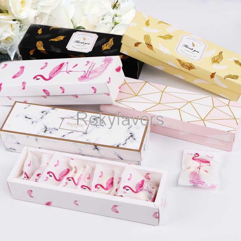 

50PCS Flamingo/Marble/Feather/Leaf 2PC Rectangle Boxes Favors Nougat Bag Cookies Gift Box Chocolate Bread Paper Package Ideas1