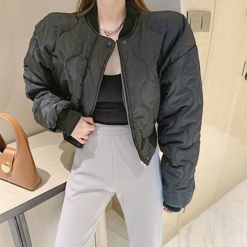 

New 2021 Women Short Loose Parkas Jacket Causal Cotton Padded Coats 6wt5, Black