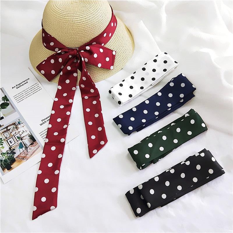

2021New Wave of Longer Narrow Scarf nv chun Summer Long Neckerchief Waistband Black-and-White Wild Solid color Holiday gift