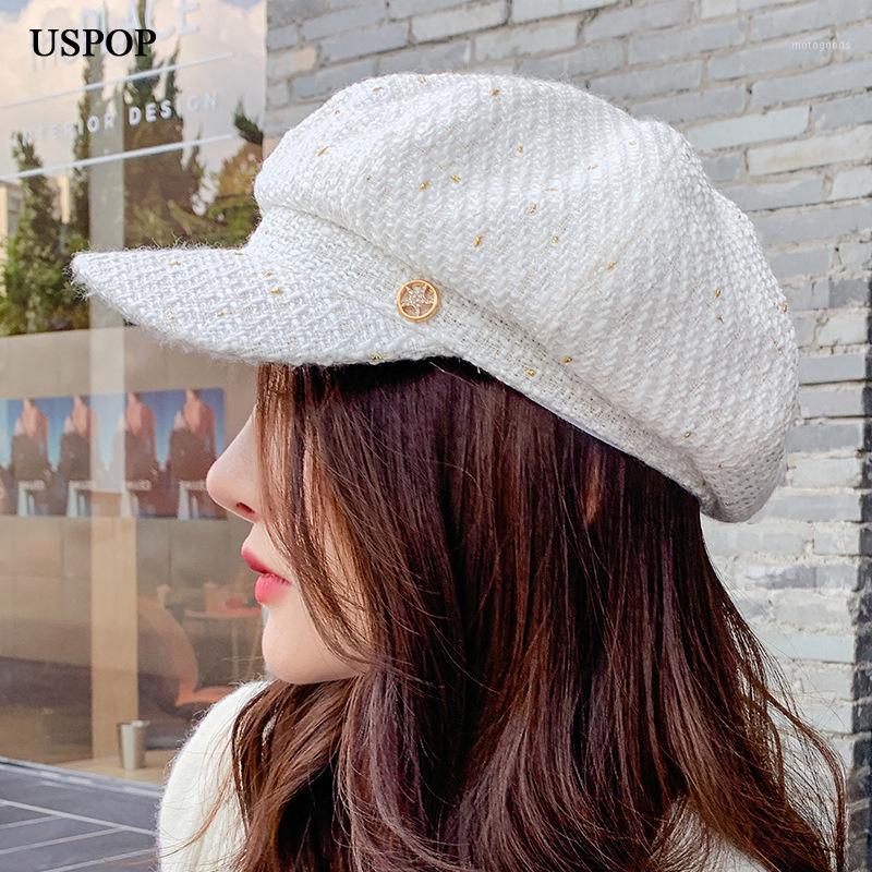 

USPOP New octagonal hats women winter hats tweed caps visor cap berets1, White