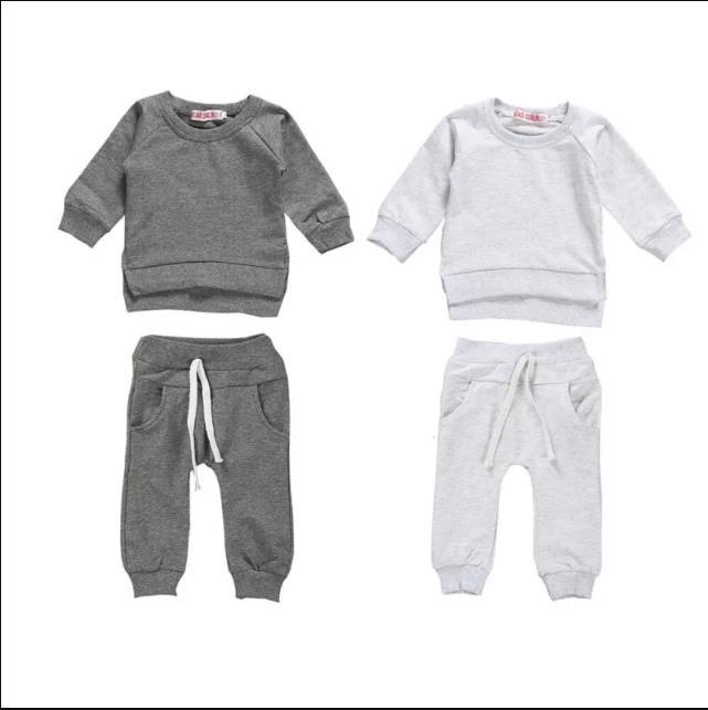 

2pcs Baby Clothes Set Autumn Long Sleeve Sweatshirt For Boys Solid Gray White Long Pants Tracksuits For Boys Outfits Newborn Set