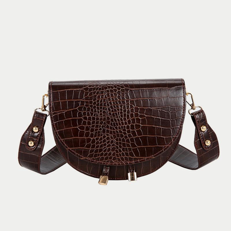 

Small Fashion Crocodile Pattern Women Shoulder Bag Crossbody Mini Handbag Phone Purse Female Half Round Messenger Bags Leather, Black