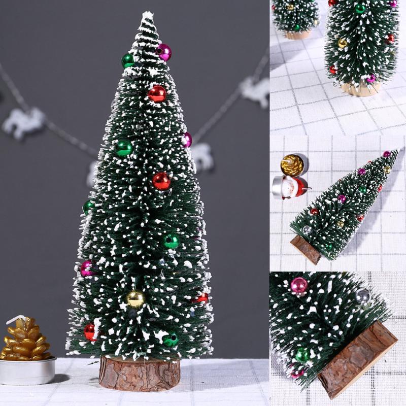 

25# Christmas Tree Mini Pine Tree With Wood Base DIY Crafts Home Table Top Decor Festival Table Miniature Ornament Decorations