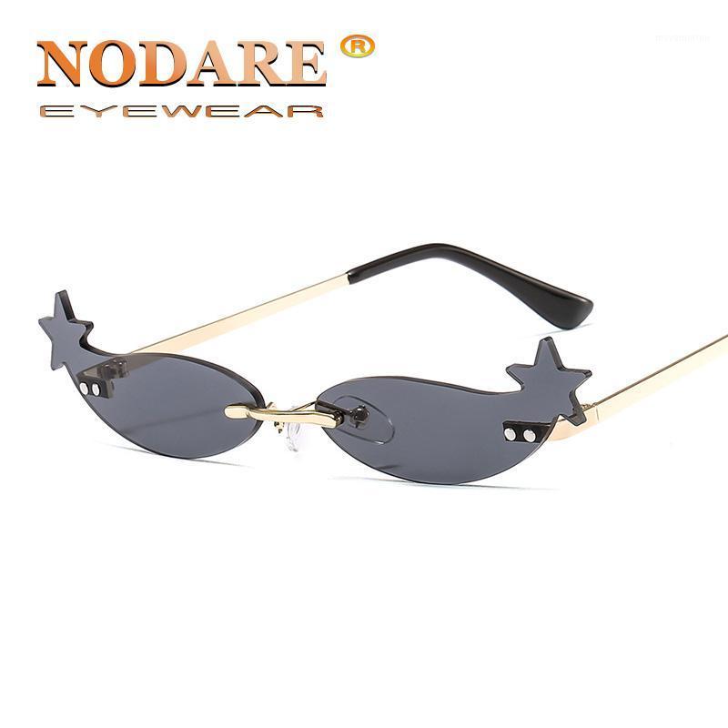 

NODARE Hot Trending Small Fish Sunglasses Women Alloy Rimless Wave Sun Glasses Party Gold Yellow Lens masculino1