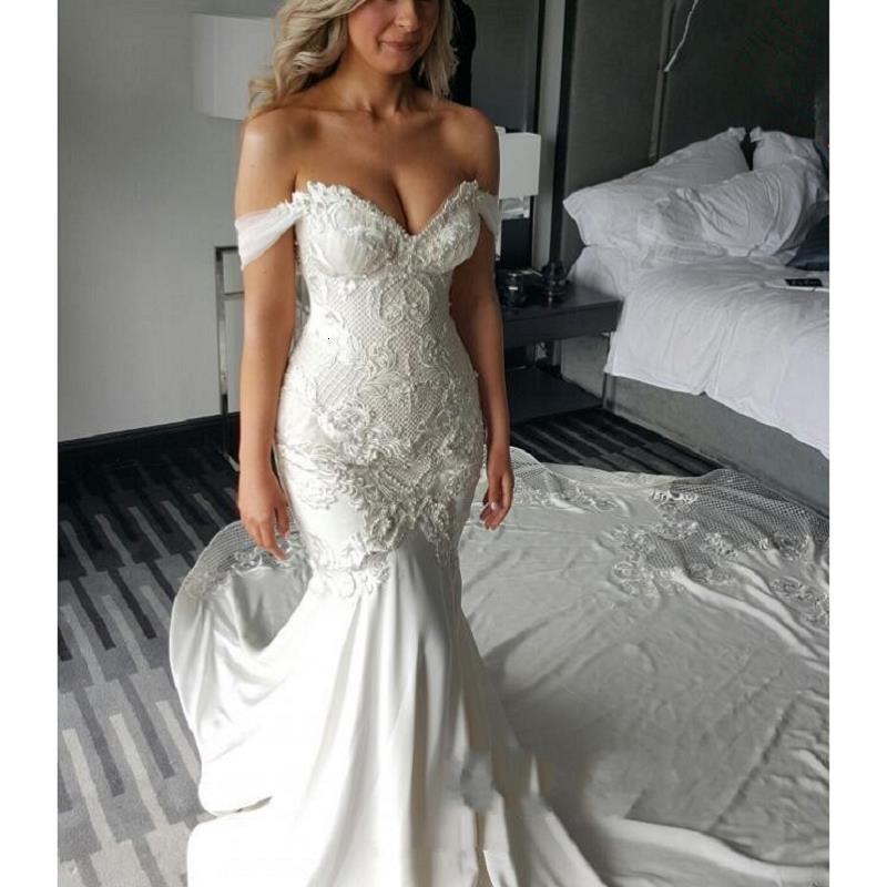 

2021 Robe De Mariee White Ivory Lace Wedding Gowns Off the Shoulder Dressed As Bride Mermaid Sweeping Train Bride's Dress Custom Made 6PH0