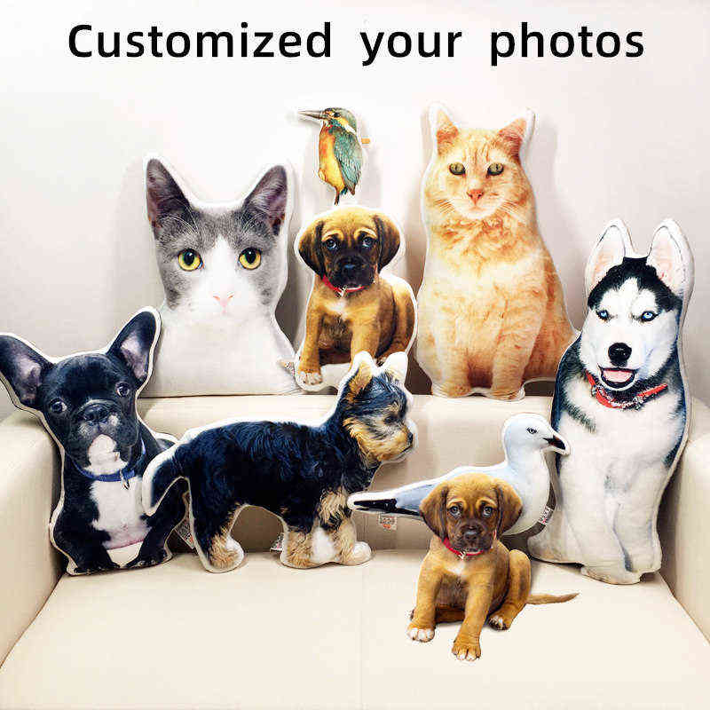 

Po Customization DIY dog Cushion Pet Plush Toys Dolls Stuffed Animal Cat Pillow Sofa Car Decorative Christmas present Gift 211222
