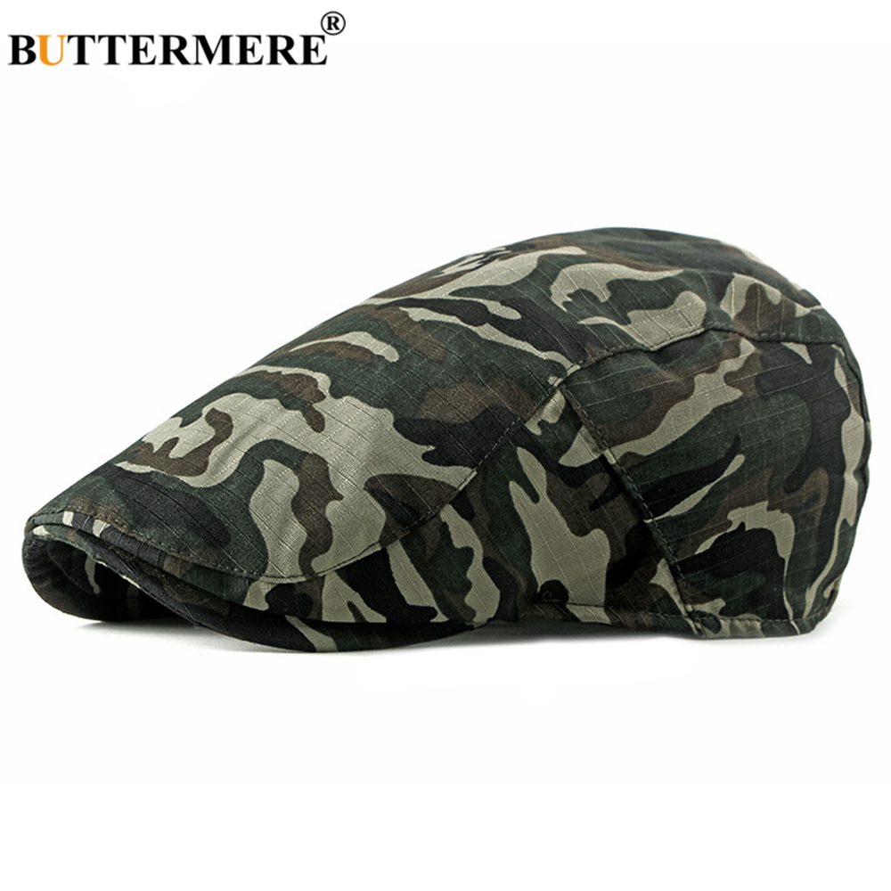 

BUTTERMERE Spring Summer Men Flat Cap Camouflage Beret Hat Cotton Fashion Adjustable Ivy Hat Male Army Green Style Cap, Camouflage khaki