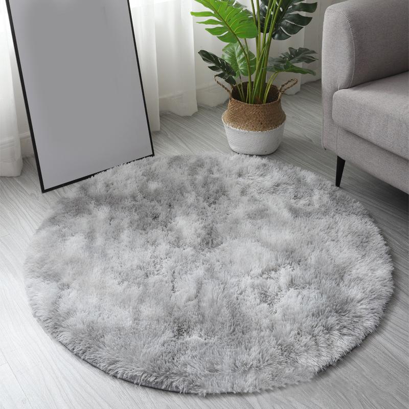 

Newly Round Fluffy Plush Rugs Tie-dye Washable Nordic Style Carpet for Bedroom Living Room Circular Carpet Gray, 60cm