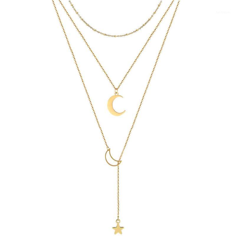 

Fashion Moon Star Pendant Necklaces For Women Bijoux Gold Color Stainless Steel Multilayer Chokers Chain 2020 Geometric Jewelry1
