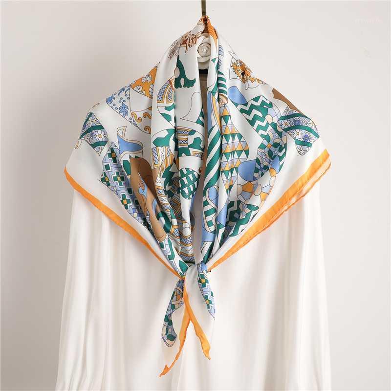 

2020 Design Silk Women Neck Scarf Twill Foulard Hijab Scarves Square Neckerchief Lady Print Shawls Wraps Hijab Bandana1