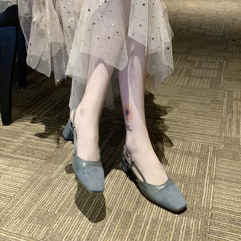 

Mary Jane High heels square head simple stitching fabric pumps style working woman elegant work shoes zapatos de mujer U22-73, Blue