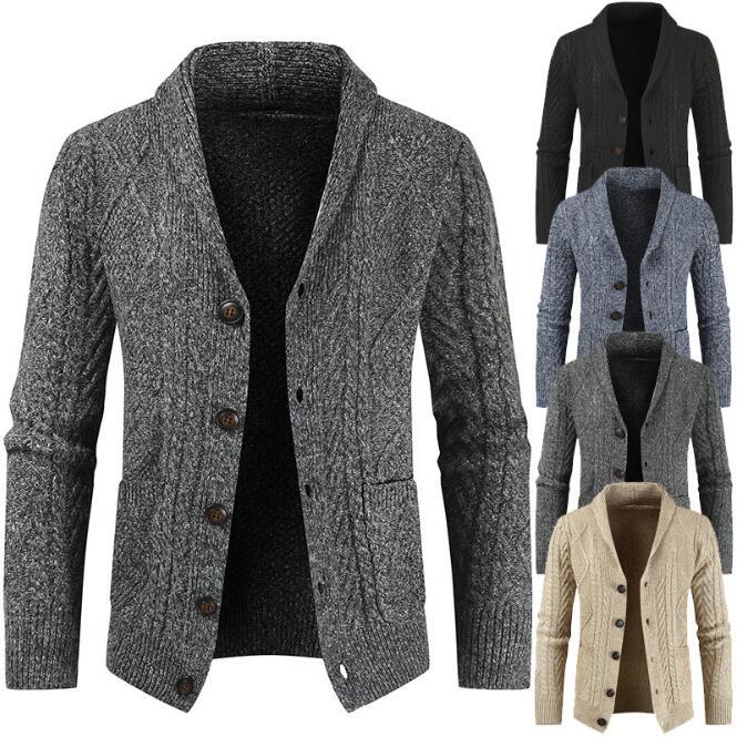 

New Chain Link Knit Cardigan Fashion Loose Thicken Jacket Men's Sweater, Black