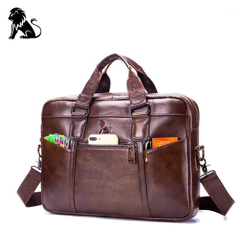 

Business Messenger Bag Genuine Leather Men Shoulder Bag Vintage Male Casual Totes Handbag Cowhide Crossbody Men1, Brown
