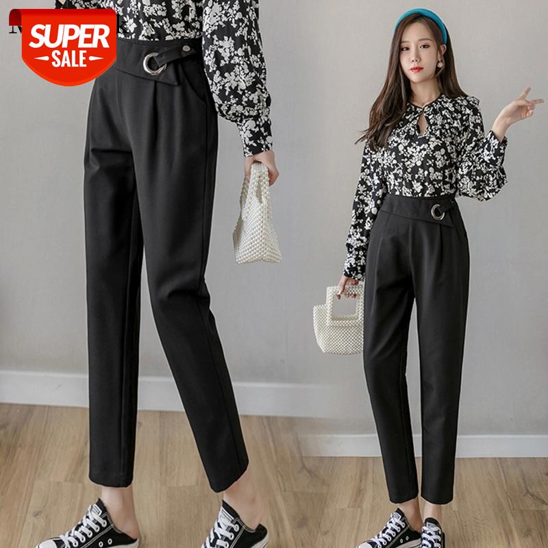 

New High Waist Harem Pants Women 2021 Casual Pockets Woman Pants All-match Sweatpants Pencil Black Trousers Women 10908 #aj4Z, Black;white