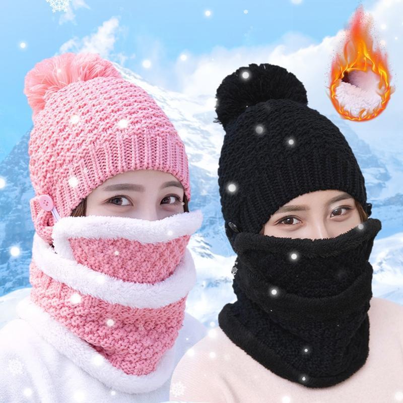 

Beanie/Skull Caps Woolen Autumn/winter Knitted Hat With Velvet Warm And Scarf Mask Female Breathable Winter Hats1, Nv