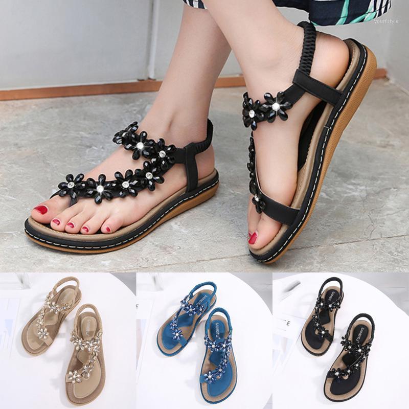 

Plus Size Thong Sandals Summer Women Flip Flops Pearl Bohemian Sandals Beach Flat With Shoes Rome Style Female Sandalia1, Bk