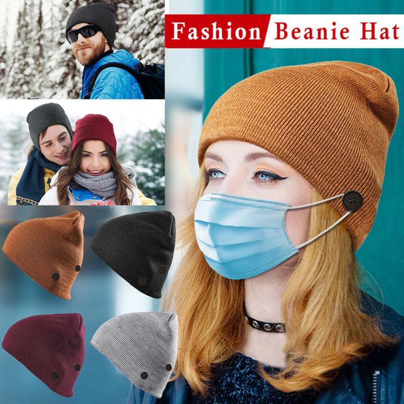 

Autumn Winter Hats Unisex Knitted Skullies Casual Beanie Button Gorra De Mujer Solid Colors Skiing Fashion Cap Warm Hat Beanies