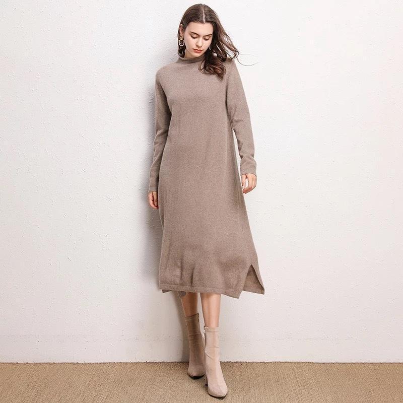 

Autumn and winter new style pure color fashion temperament loose knitted dress women1, Green