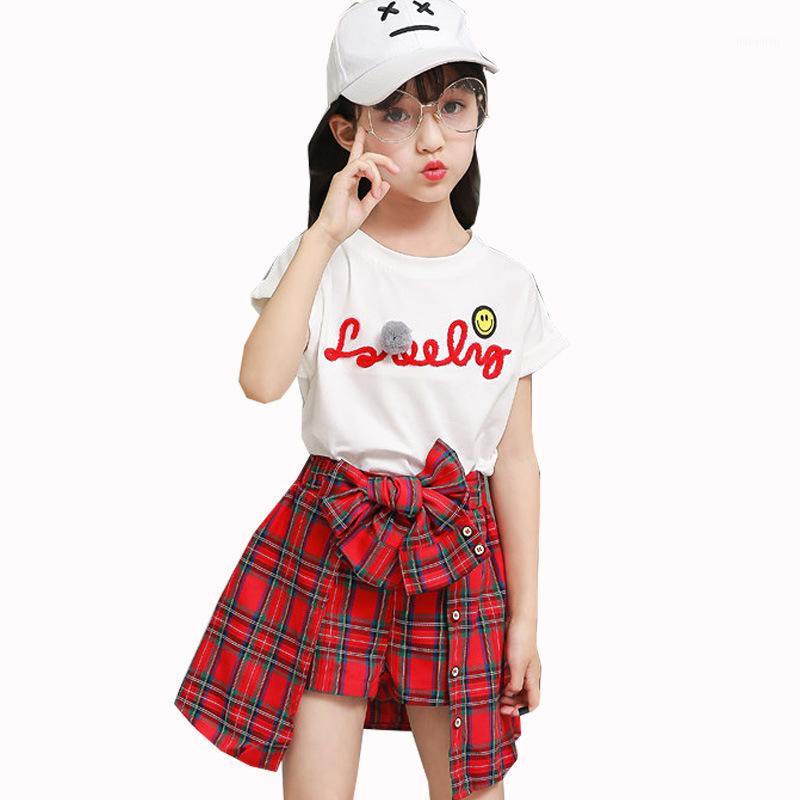 

2020 Children's Clothing Summer Girl Top T-shirt + Grid Shorts Suit Fashionable Clothes for Kids Girls 8 10 11 12 Years Old1, Blue
