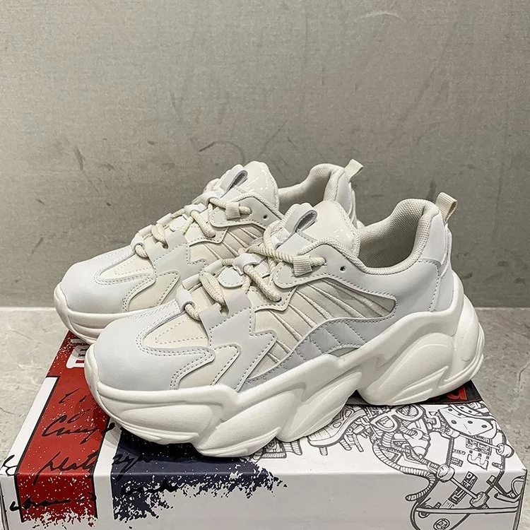 

NAUSK Women's Sneakers Shoes Lace Up Thick Platform Casual Shoes Woman Leather Comfort Fashion Female Spring New Zapatos Mujer #kN7p, Beige