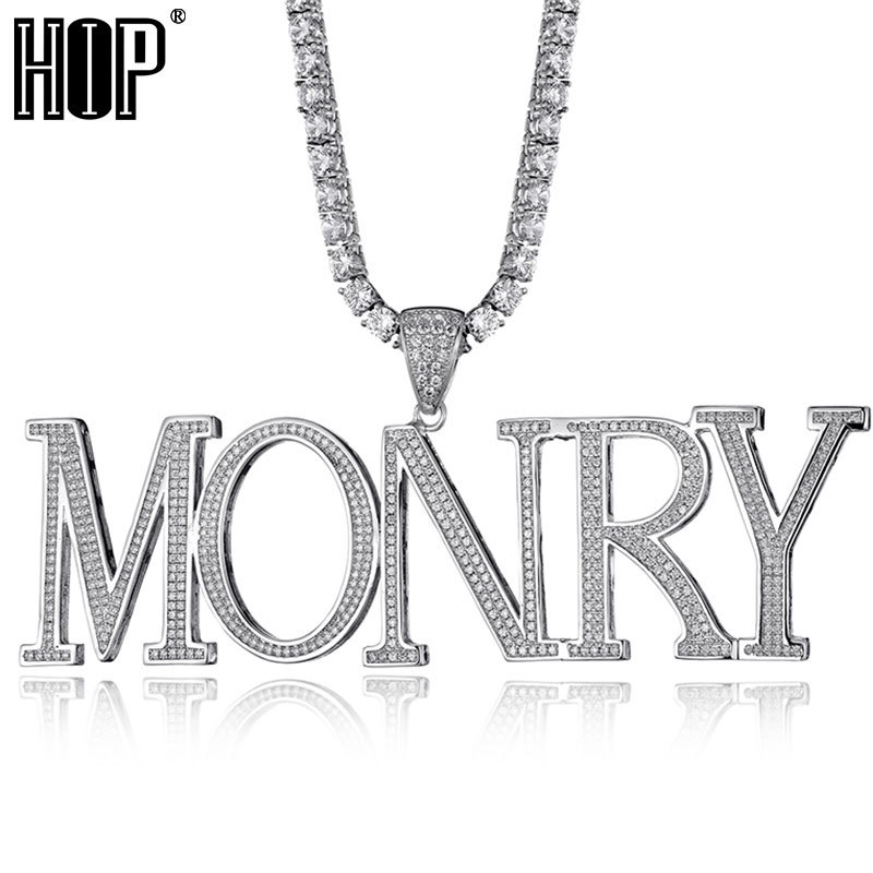 

Hip Hop Custom Name Bubble Cubic Zirconia Bling Combination Words Iced Out Chain Pendants & Necklaces For Men Jewelry 201014