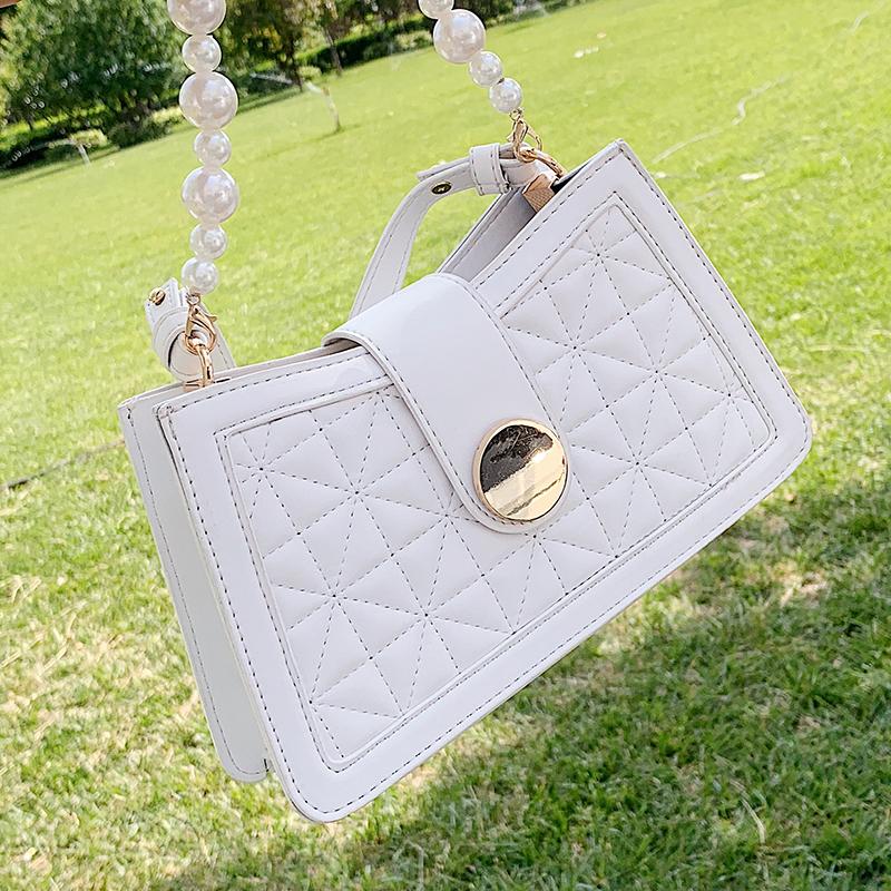 

Luxury Pearll Chain Women Flap Underarm Bag Leather Female Baguette Bags Quality Casual Shoulder Handbags Bolsos Marca Lujo 2021, Black