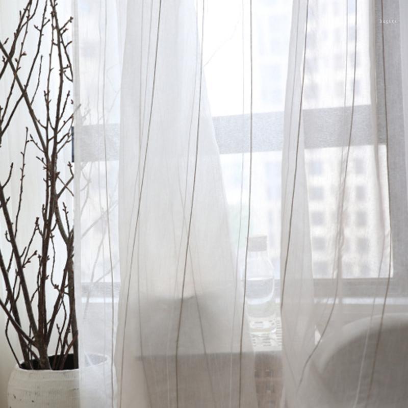 

White Cotton Linen Screen Striped Yarn Curtains for Lliving Room All- Window Tulle for Kids Room Children's Curtain Fabric1, 1pc tulle