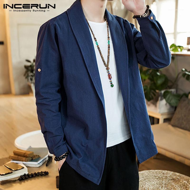 

INCERUN Men Trench Coats Vintage Solid Cotton Lapel Long Sleeve 2019 Streetwear Cardigan Leisure Chinese Style Mens Outerwear1, Black