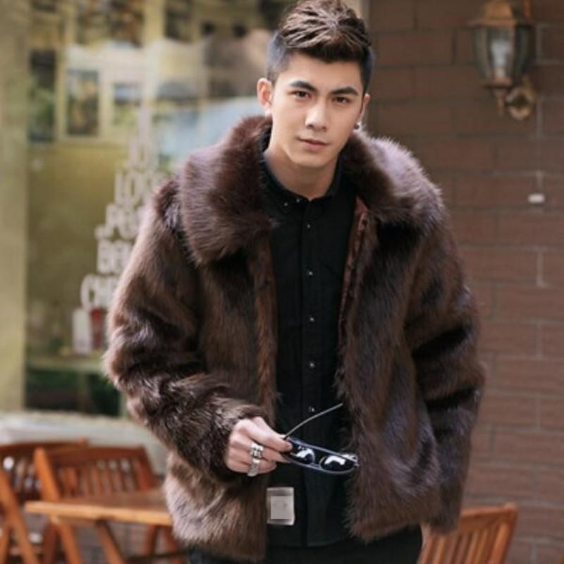 

Men new winter black fashion Luxury faux fur coat fur Turn-down Collar full coats men jacket jaqueta Size 3XL