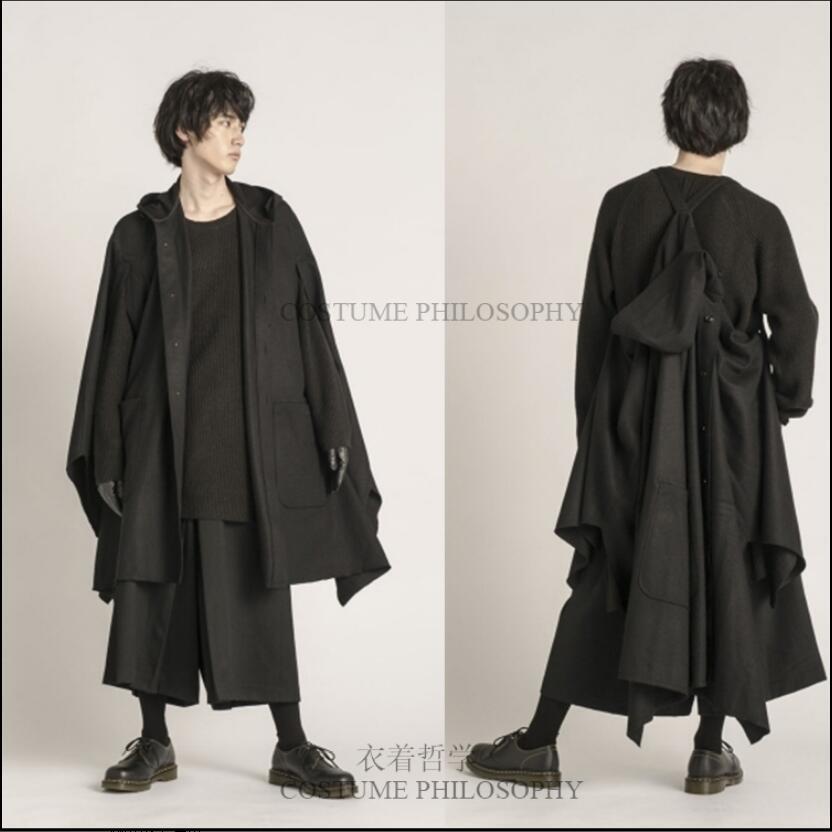 

2020 Wool S-6xl Men's Coat Single Design Black Trench Super Loose Back-mounted Medium Section Autumn and Winter Urny