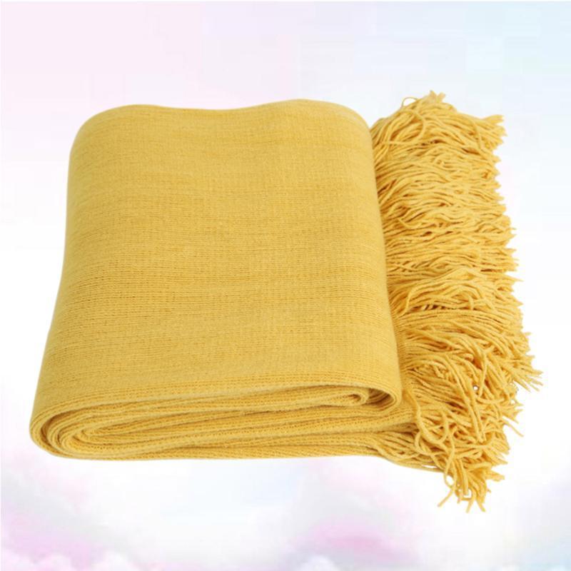 

Nordic Style Knitting Blanket Stylish Solid Color Fringed Sofa Blanket Fashion Sofa Decoration for Home Hotel (170x127cm Yellow)1