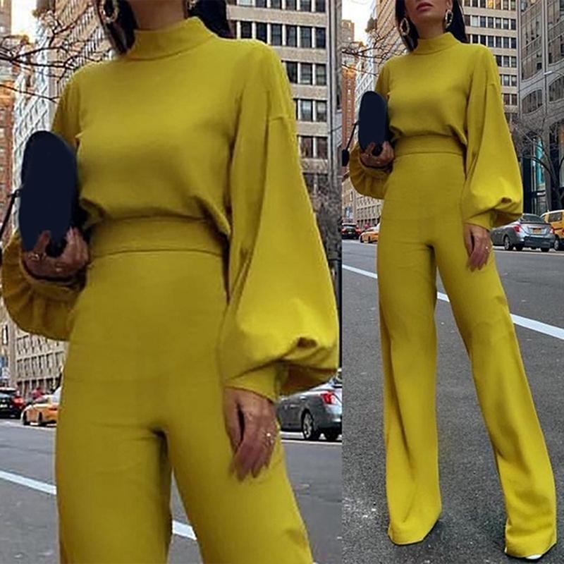 

Dropship Jumpsuit Rompers Womens Overalls Women Jumpsuits 2021 Streetwear Plus Size Romper Autumn Turtleneck Long Sleeve, Yellow