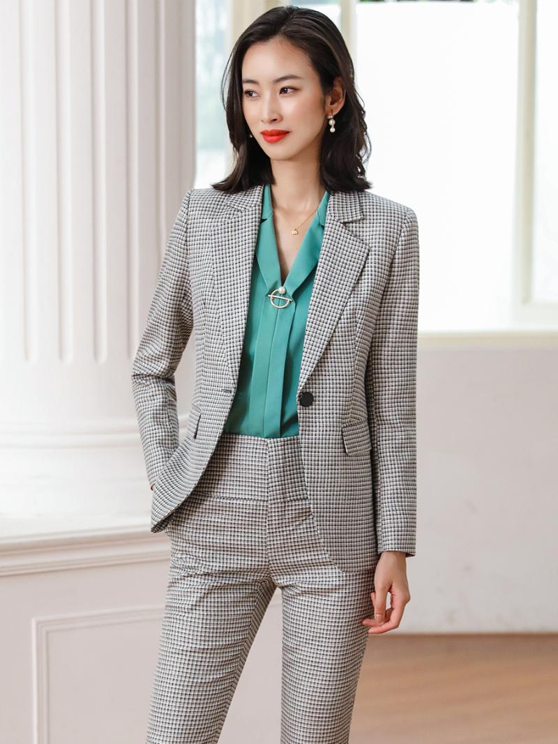 

High Quality Fabric Elegant Blue Autumn Winter Women Business Suits with Pants and Jackets Coat Pantsuits Styles Blazer