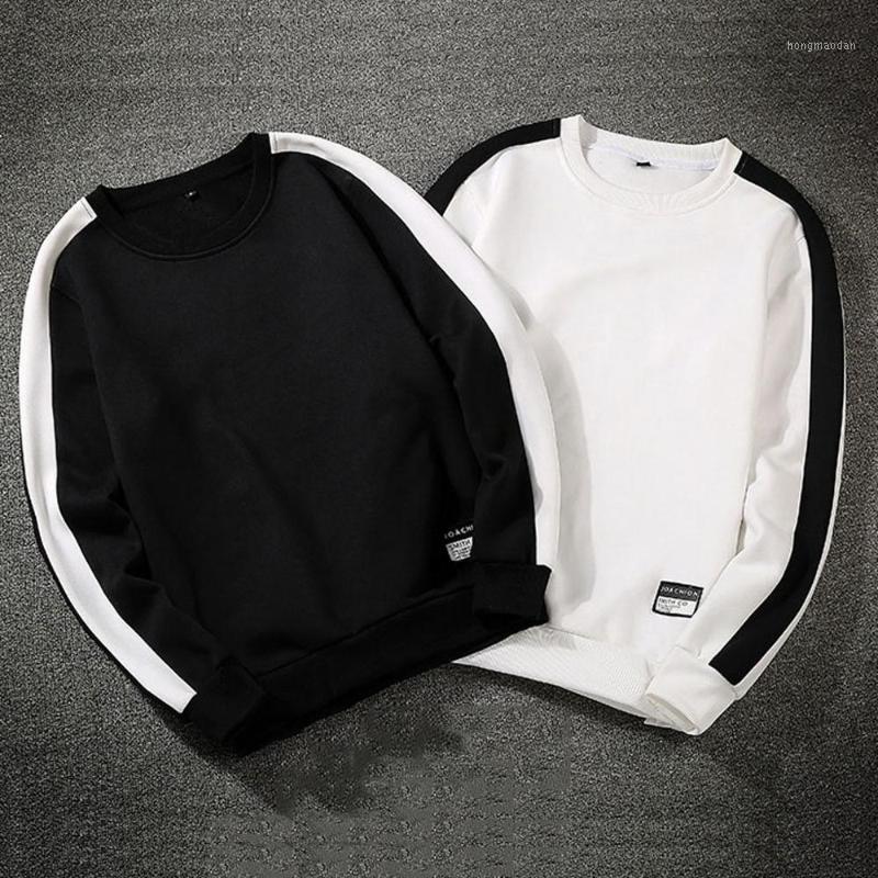 

Men's New Style Casual Fashion Patchwork O-Neck Long SleevesTop Blouse hoodie black white solid men Loose casual Sweatshirts men1