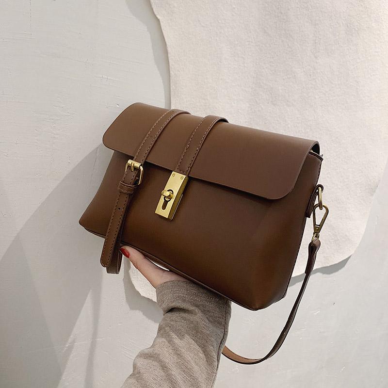 

Toposhine Solid Color PU Leather Crossbody Bags For Women 2021 Flap Shoulder Messenger Bag Female Travel Lock Handbags, Black