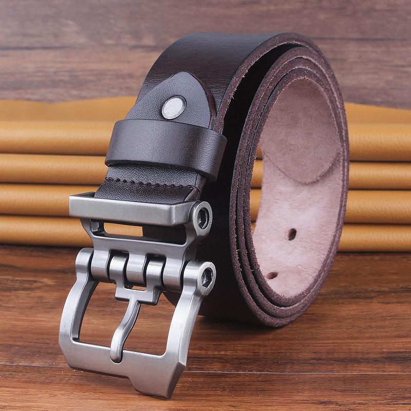 

punk Men's Casual Jean Belt Soft Top full Grain Leather Roller Buckle wide 3.8cm 1.5 inch thick Black Brown color