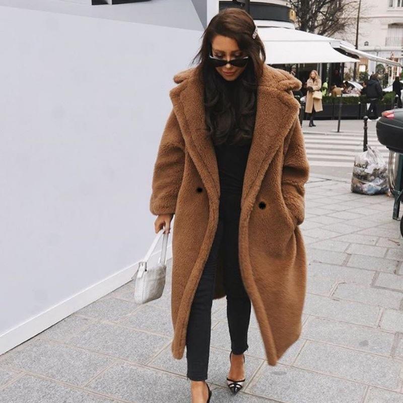 

Women's Jacket Coat Female Autumn Winter New Long Section Fleece Lapel Single Row Two Buckle Solid Color Women's Coats1, Khaki