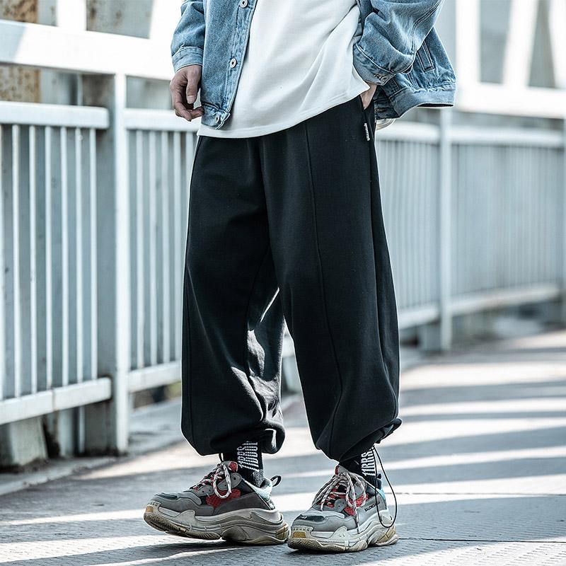 

Wide leg pants Men's clothes Drawstring overalls loose versatile Cargo Pants Jogger Trousers oversized Hiphop Harajuku Japanese, Black