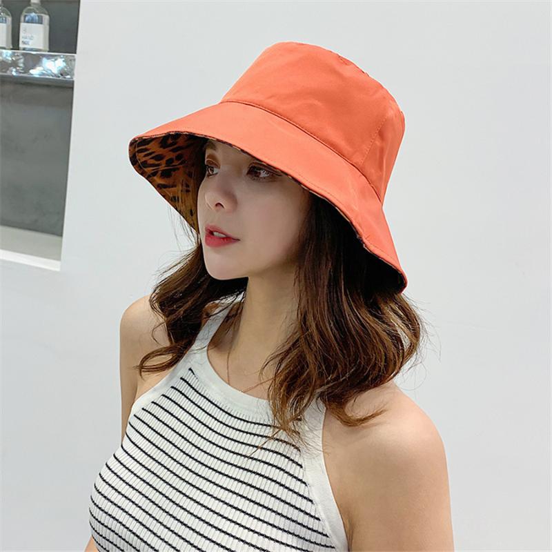 

New Leopard Panama Hat Women Japanese Double-sided Sunshade Bucket Hats Female Sun Protection Sunscreen Caps Wholesale, White